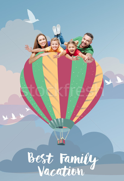 family flying on air balloon Stock photo © LightFieldStudios