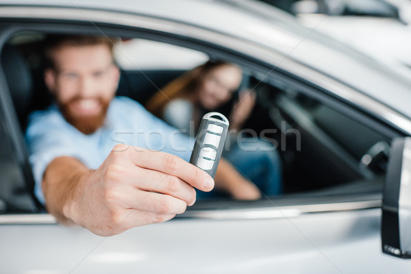 Stockfoto: Paar · vergadering · auto · handel