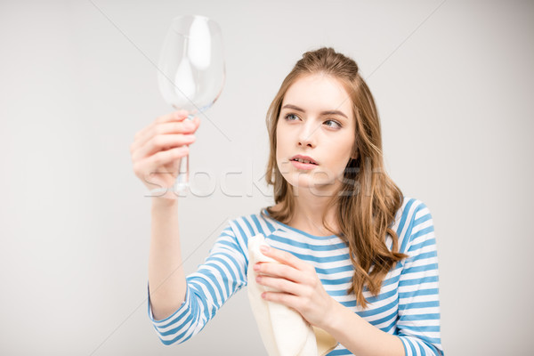 Woman cleaning wine glass  Stock photo © LightFieldStudios