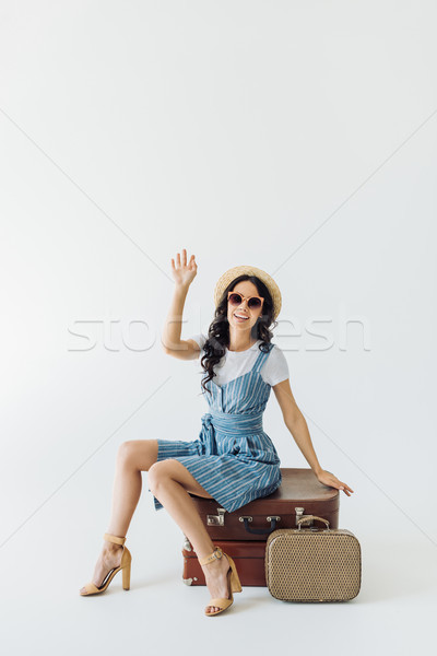 Stockfoto: Vrouw · iemand · glimlachende · vrouw · zonnebril · vergadering