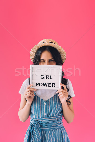 woman with girl power board in hands Stock photo © LightFieldStudios