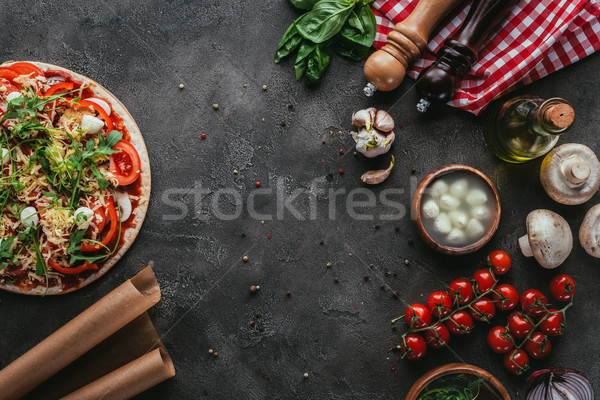 Foto stock: Superior · vista · pizza · ingredientes · concretas · mesa