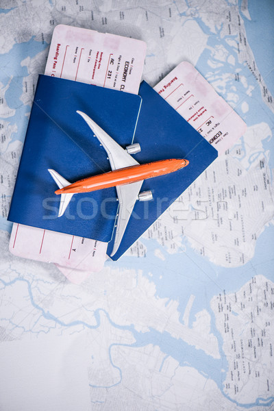 Stockfoto: Vlucht · tickets · speelgoed · vliegtuig · leggen · kaart