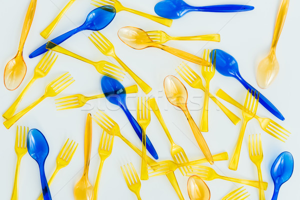 top view of set of spoons and forks isolated on white Stock photo © LightFieldStudios