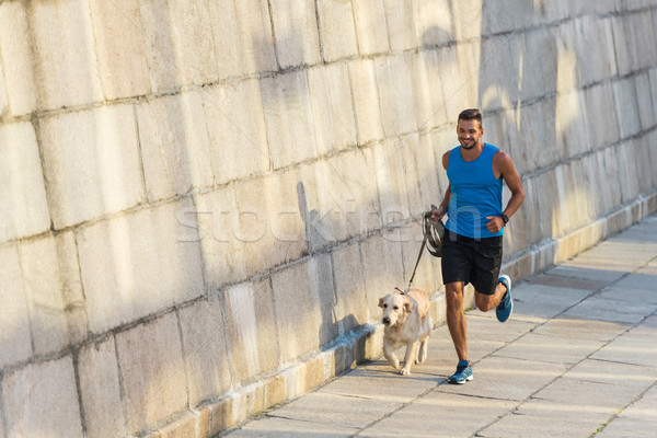 Sportowiec uruchomiony psa golden retriever ściany Zdjęcia stock © LightFieldStudios