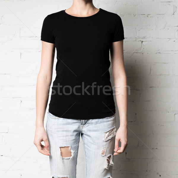Tshirt tiro mulher preto moda pessoa Foto stock © LightFieldStudios