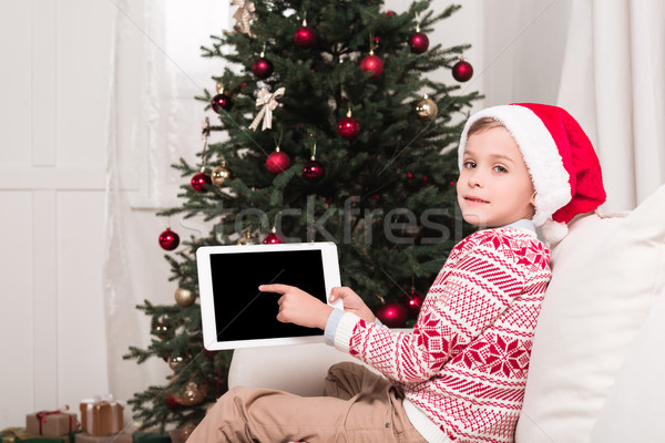 boy pointing at tablet on christmas Stock photo © LightFieldStudios