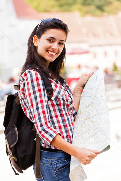 Auf diese Weise glücklich touristischen Karte Hand lächelnd Stock foto © Lighthunter