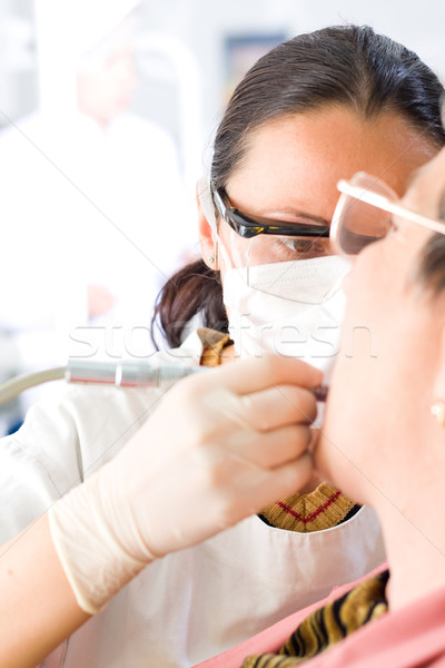 Stock fotó: Orvos · fogászati · klinika · fiatal · fogorvos · öreg