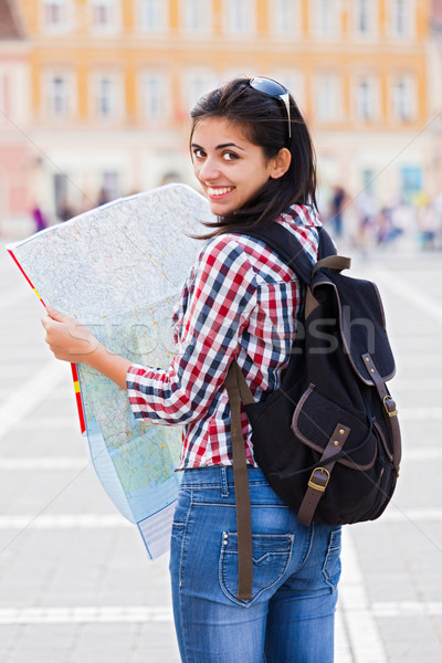 海外で 美少女 地図 笑みを浮かべて 市 ストックフォト © Lighthunter