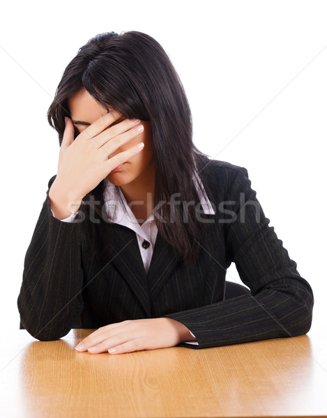Szégyenkezve nő üzletasszony szemek kéz üzlet Stock fotó © Lighthunter