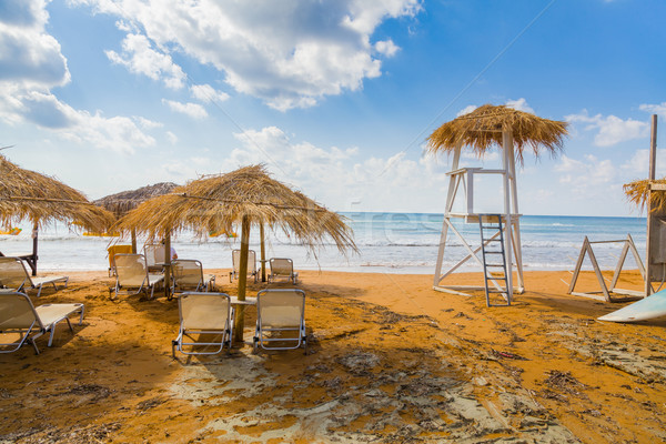 Playa iónico mar sol paraguas secar Foto stock © Lighthunter