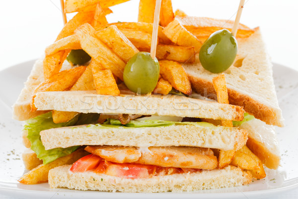 Decoratedextra club sandwich with meat and vegetables Stock photo © Lighthunter