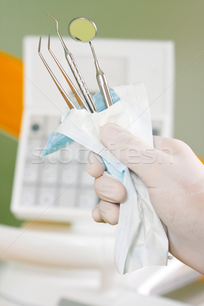 Foto d'archivio: Sterile · specchio · dentista · dental · strumenti · offuscata