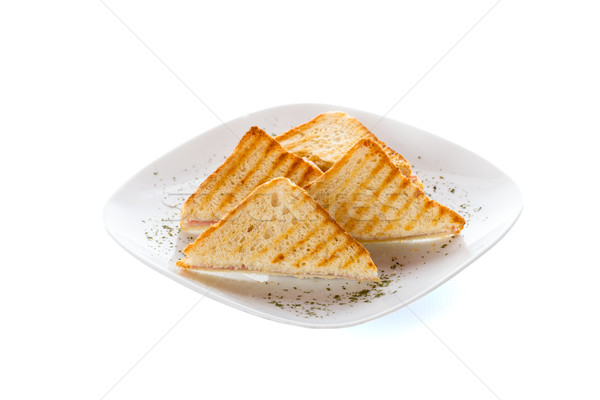 Pirított kenyér szeletek fehér tányér izolált Stock fotó © Lighthunter
