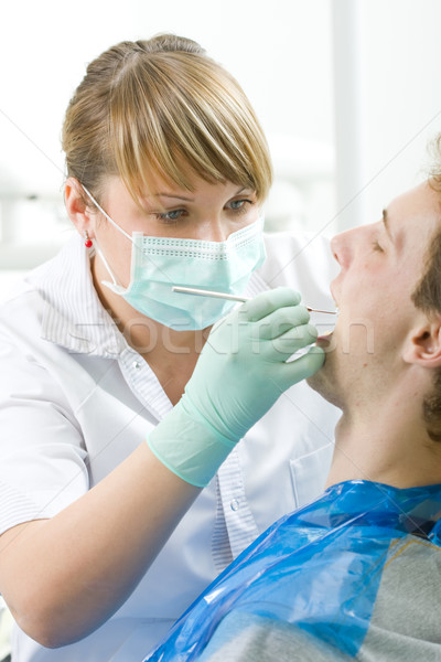 Fogászat fiatal nő fogorvos dolgozik iroda orvos Stock fotó © Lighthunter
