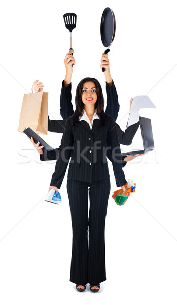 Multitasking okay me zakenvrouw behandeling geïsoleerd Stockfoto © Lighthunter
