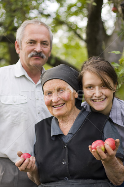 Gerações feliz jardim maçãs mulher Foto stock © Lighthunter