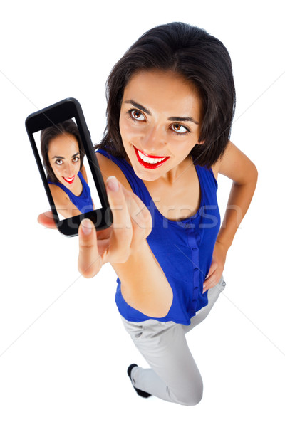 Stockfoto: Zelfportret · glimlachend · cute · meisje · telefoon