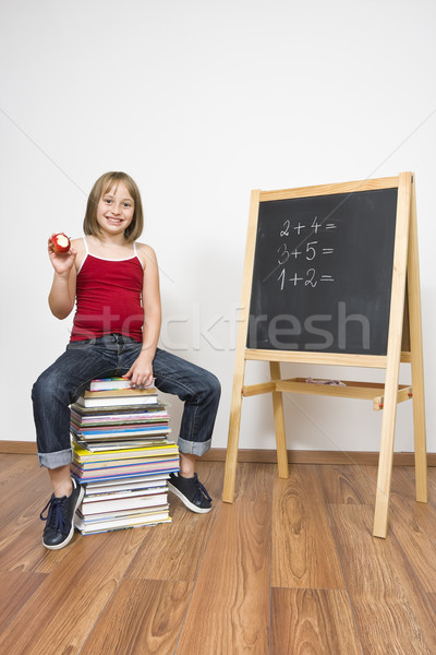 Stockfoto: Leren · kind · meisje · vergadering · boeken