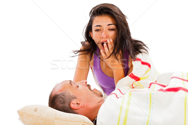 Vrouw snurken man bed geïsoleerd Stockfoto © Lighthunter