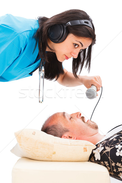 Horkolás vizsgálat orvos hallgat hangos headset Stock fotó © Lighthunter