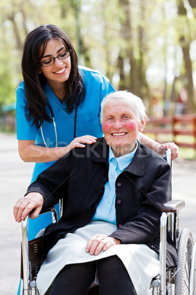 Foto stock: Belo · médico · enfermeira · azul · casaco · caminhada