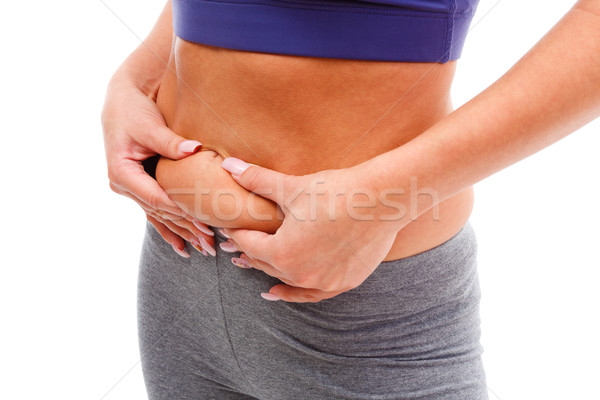 Fiatal nő mér kövér súly izolált fehér Stock fotó © Lighthunter