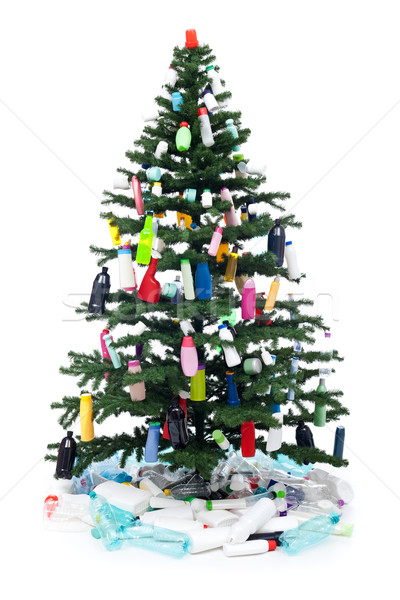 Kunststoff Flaschen Abfälle Weihnachtsbaum Umwelt isoliert Stock foto © lightkeeper