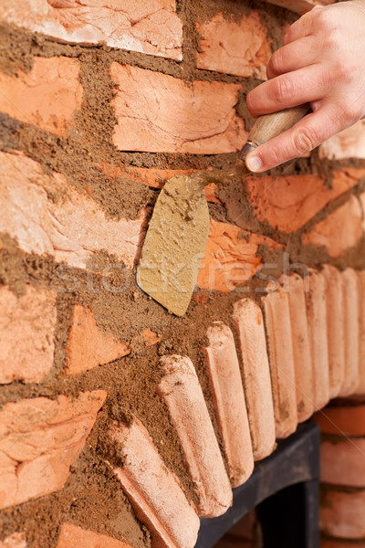 Gebouw metselwerk verwarming detail metselaar hand Stockfoto © lightkeeper