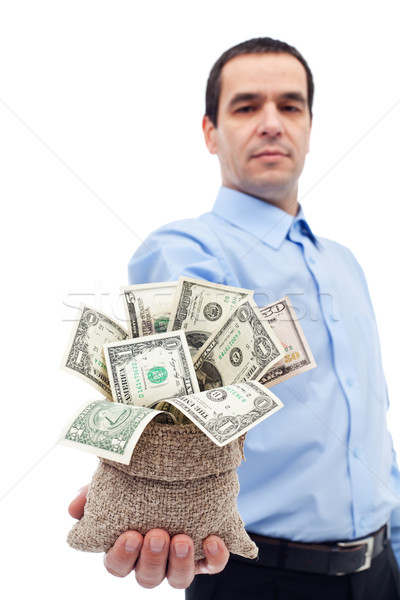üzletember csábító ajánlat táska pénz különböző Stock fotó © lightkeeper