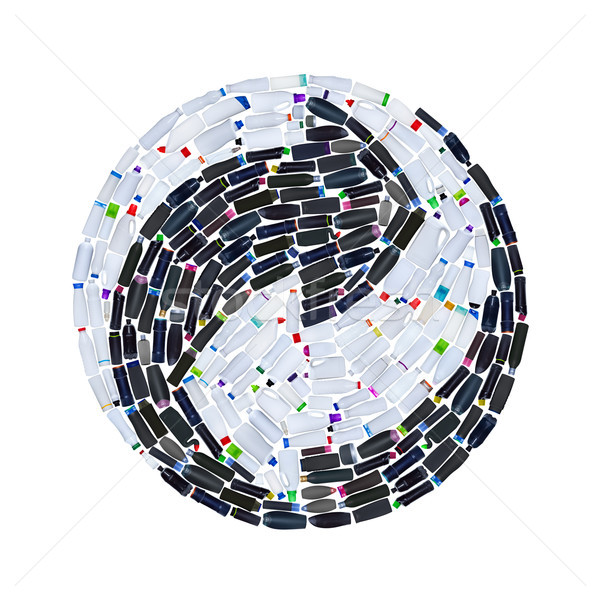 Recycle symbol made of many plastic bottles - isolated on white Stock photo © lightkeeper