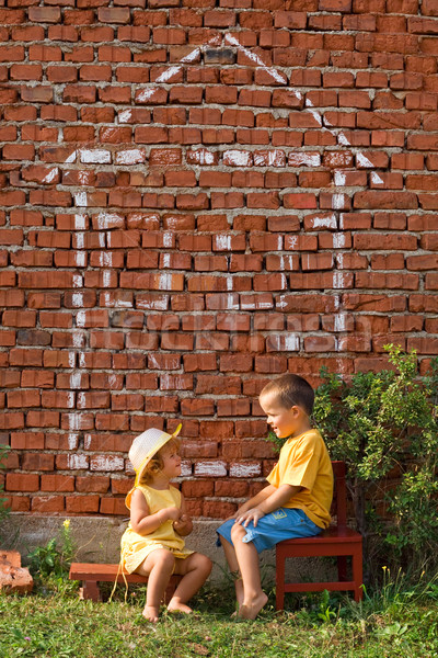 Two happy kids talking Stock photo © lightkeeper