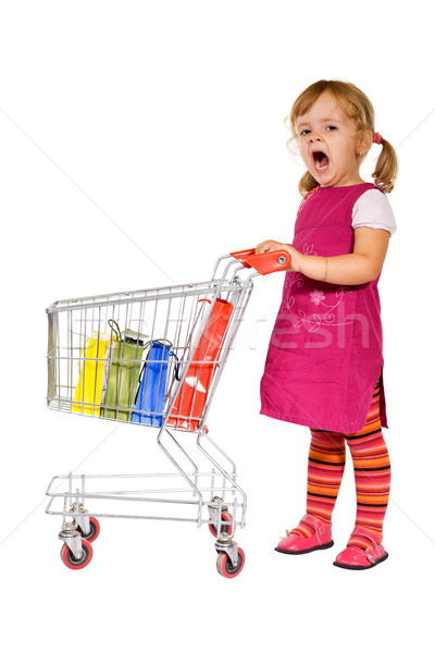 Shopping ennuyeux petite fille permanent panier Photo stock © lightkeeper