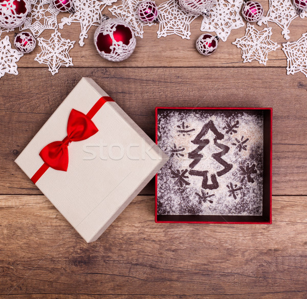 Foto stock: Perfecto · Navidad · regalo · árbol · estrellas · caja · de · regalo