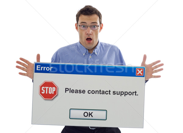 Stockfoto: Geschokt · computer · gebruiker · fout · bericht