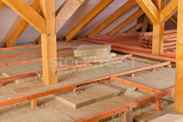 Stock photo: Work site of installing thermal insulation