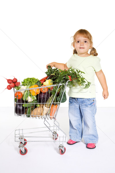 Petite fille légumes panier heureux saine regarder Photo stock © lightkeeper