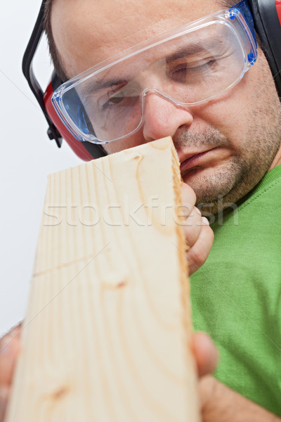 Doğrama işleri adam ahşap gözlük işçi marangoz Stok fotoğraf © lightkeeper