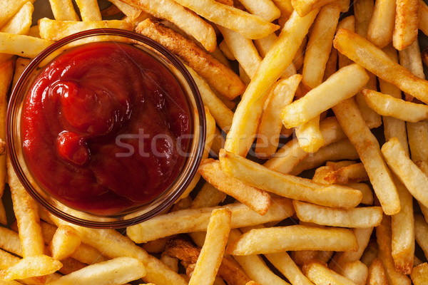 Delicious french fries and ketchup - top view Stock photo © lightkeeper