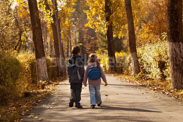 Kids walking in early autumn Stock photo © lightkeeper