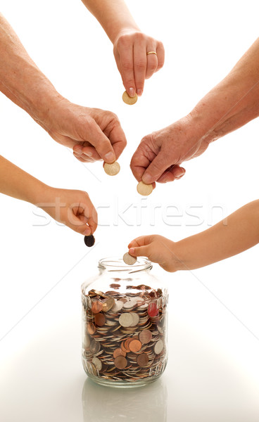 Kezek különböző generációk takarékosság érmék üveg Stock fotó © lightkeeper