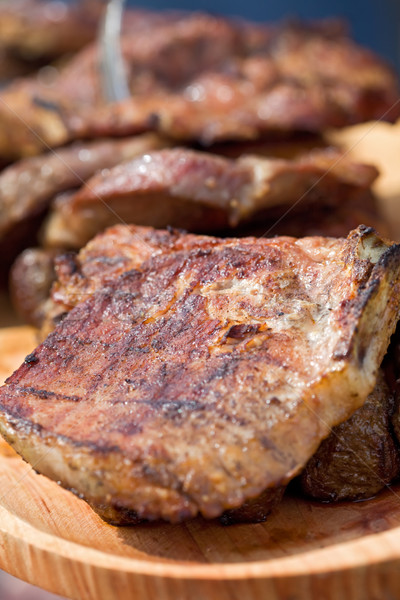 Grilled or barbecued pork meat stakes Stock photo © lightkeeper