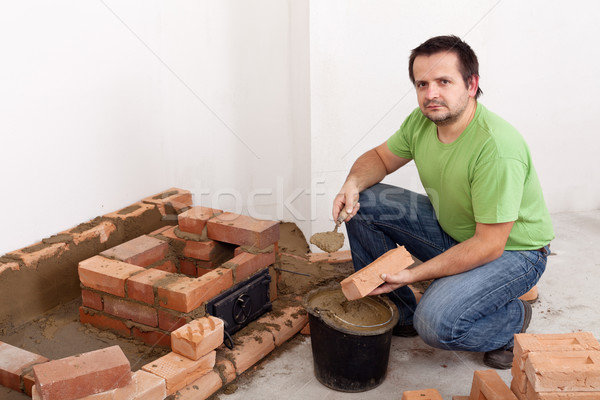 Foto stock: Edifício · tijolo · fogão · homem · argila