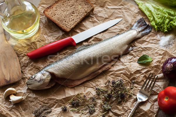 Foto stock: Fresco · peixe · temperos · ingredientes · cozinhar · truta