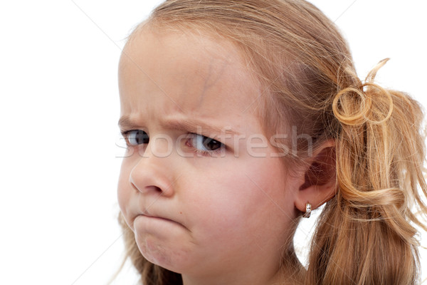 Kleines Mädchen schauen traurig Porträt Gesichter weiß Stock foto © lightkeeper