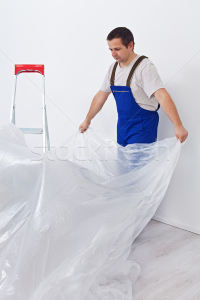 Trabalhador fino pintura nylon homem Foto stock © lightkeeper