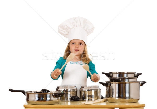 Kislány szakács szórakozás játszik főzés lány Stock fotó © lightkeeper