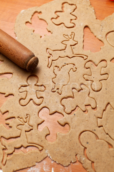 Gingerbread cookie dough with rolling pin Stock photo © lightkeeper