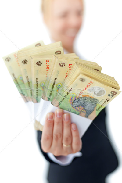 Woman holding stacks of romanian currency Stock photo © lightkeeper